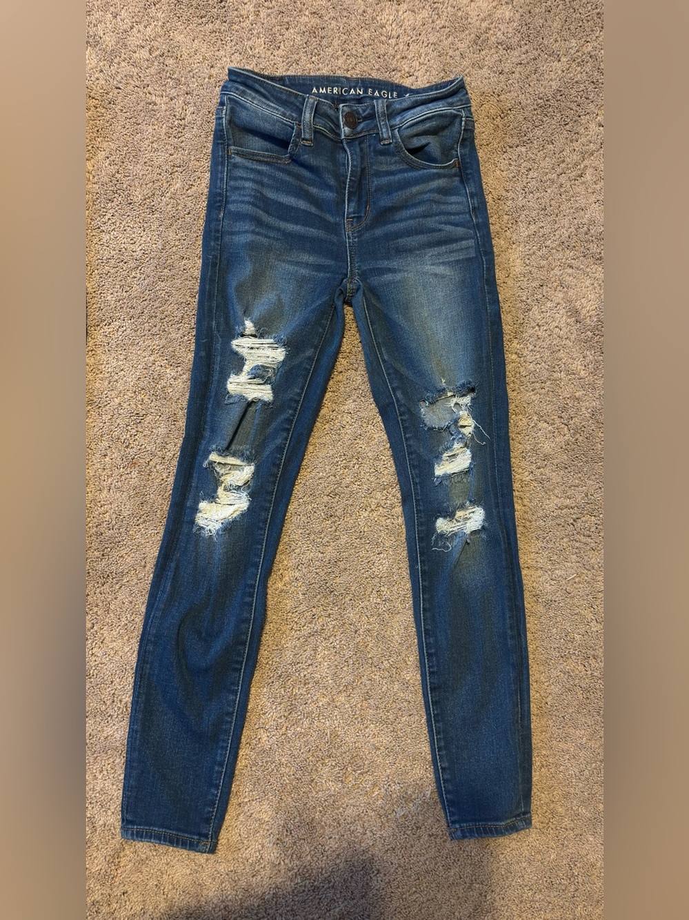 American Eagle Outfitters Dark Blue Ripped Skinny Jeans